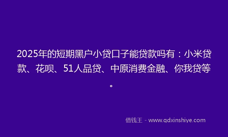 2025年的短期黑户小贷口子能贷款吗有：小米贷款、花呗、51人品贷、中原消费金融、你我贷等。