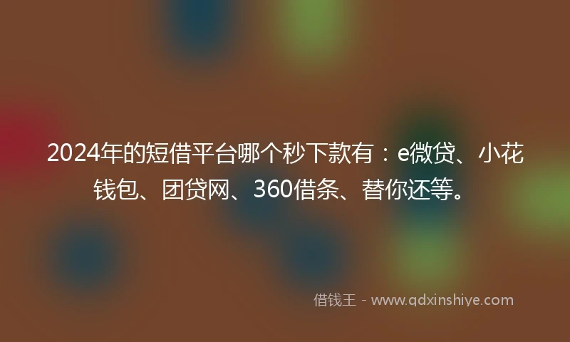2024年的短借平台哪个秒下款有：e微贷、小花钱包、团贷网、360借条、替你还等。