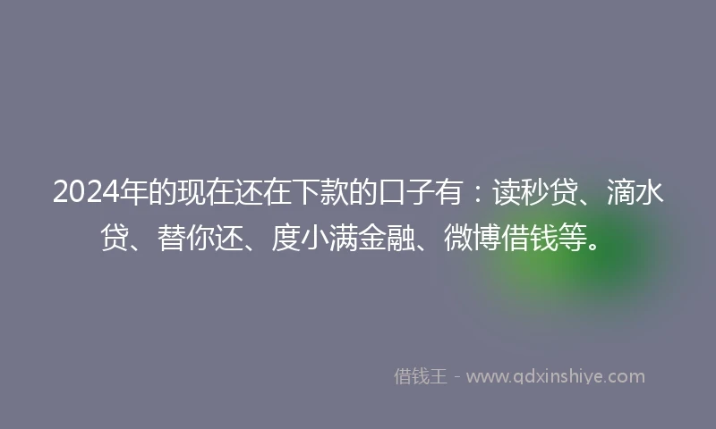 2024年的现在还在下款的口子有：读秒贷、滴水贷、替你还、度小满金融、微博借钱等。