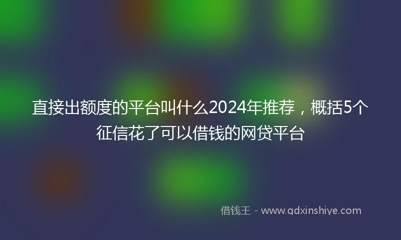 直接出额度的平台叫什么2024年推荐，概括5个征信花了可以借钱的网贷平台