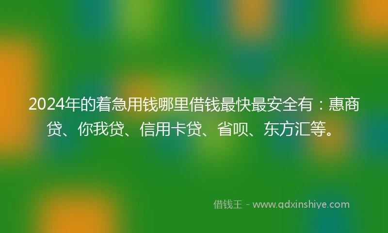 2024年的着急用钱哪里借钱最快最安全有：惠商贷、你我贷、信用卡贷、省呗、东方汇等。