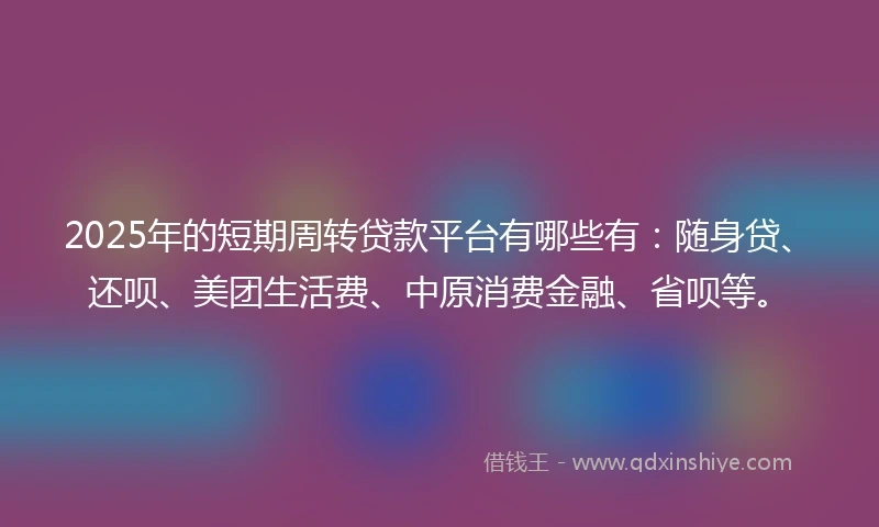 2025年的短期周转贷款平台有哪些有：随身贷、还呗、美团生活费、中原消费金融、省呗等。