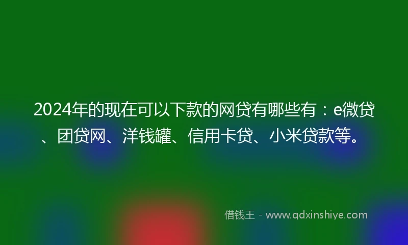 2024年的现在可以下款的网贷有哪些有：e微贷、团贷网、洋钱罐、信用卡贷、小米贷款等。