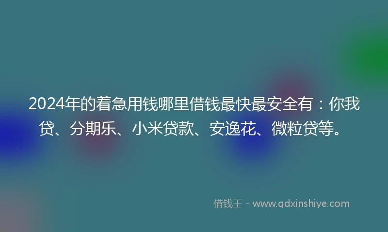 2024年的着急用钱哪里借钱最快最安全有：你我贷、分期乐、小米贷款、安逸花、微粒贷等。
