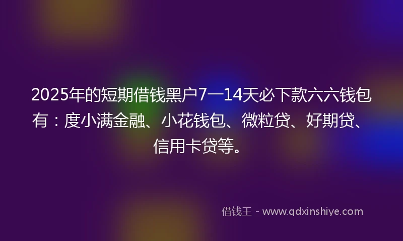 2025年的短期借钱黑户7一14天必下款六六钱包有：度小满金融、小花钱包、微粒贷、好期贷、信用卡贷等。