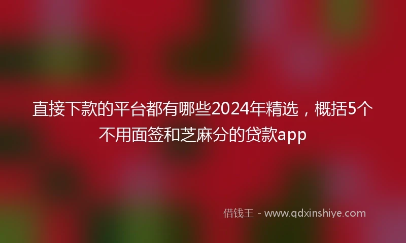 直接下款的平台都有哪些2024年精选，概括5个不用面签和芝麻分的贷款app
