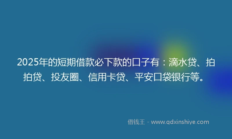 2025年的短期借款必下款的口子有：滴水贷、拍拍贷、投友圈、信用卡贷、平安口袋银行等。