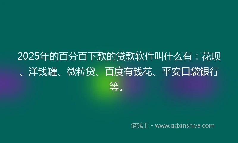 2025年的百分百下款的贷款软件叫什么有：花呗、洋钱罐、微粒贷、百度有钱花、平安口袋银行等。