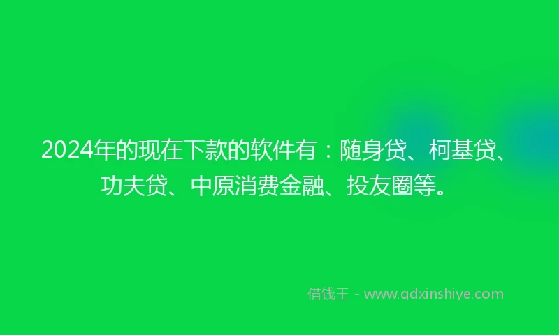 2024年的现在下款的软件有：随身贷、柯基贷、功夫贷、中原消费金融、投友圈等。