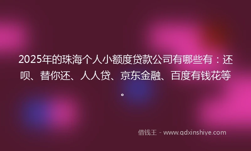 2025年的珠海个人小额度贷款公司有哪些有：还呗、替你还、人人贷、京东金融、百度有钱花等。