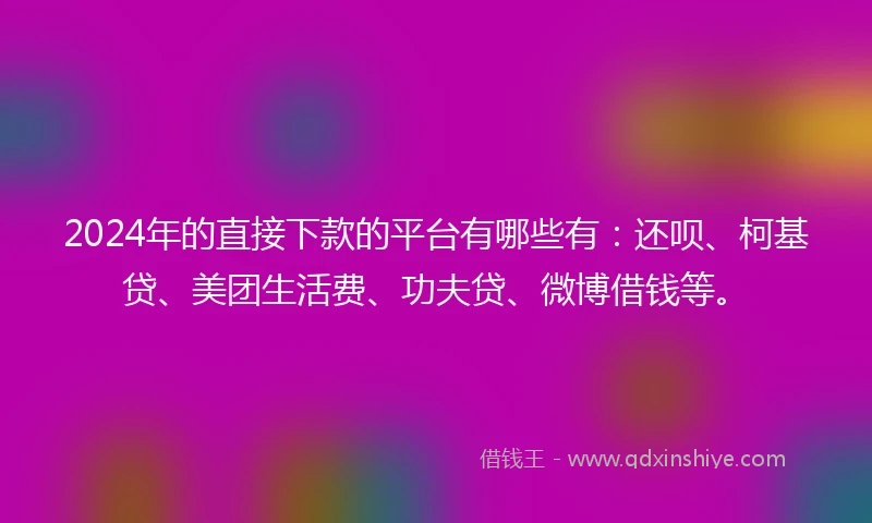 2024年的直接下款的平台有哪些有：还呗、柯基贷、美团生活费、功夫贷、微博借钱等。