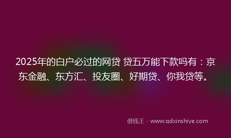2025年的白户必过的网贷 贷五万能下款吗有：京东金融、东方汇、投友圈、好期贷、你我贷等。