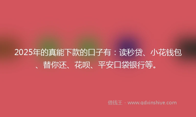 2025年的真能下款的口子有：读秒贷、小花钱包、替你还、花呗、平安口袋银行等。