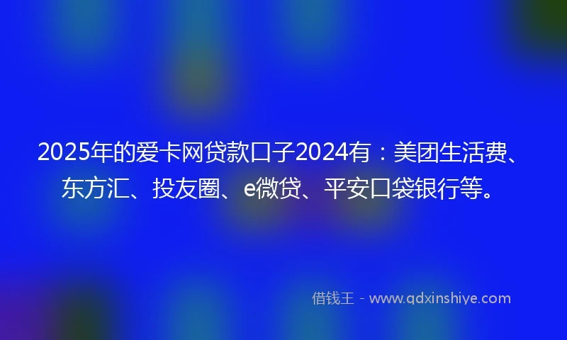 2025年的爱卡网贷款口子2024有：美团生活费、东方汇、投友圈、e微贷、平安口袋银行等。