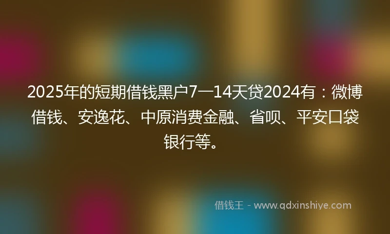 2025年的短期借钱黑户7一14天贷2024有：微博借钱、安逸花、中原消费金融、省呗、平安口袋银行等。