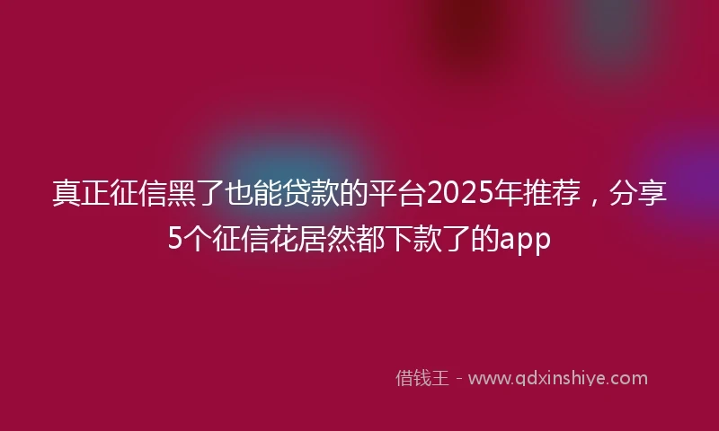 真正征信黑了也能贷款的平台2025年推荐，分享5个征信花居然都下款了的app