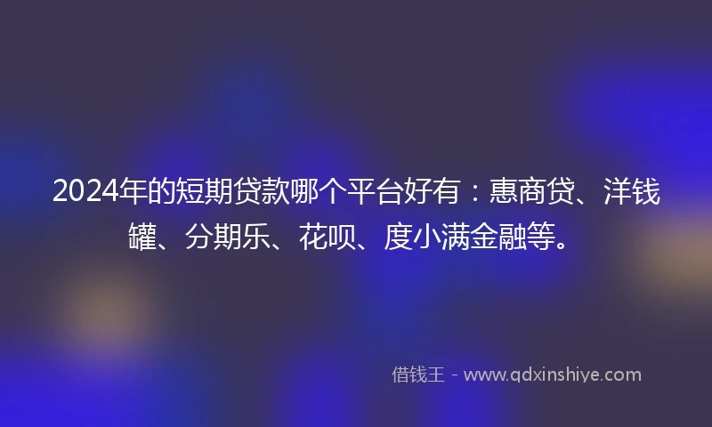 2024年的短期贷款哪个平台好有：惠商贷、洋钱罐、分期乐、花呗、度小满金融等。