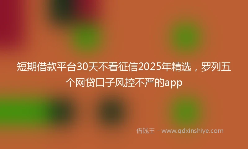 短期借款平台30天不看征信2025年精选，罗列五个网贷口子风控不严的app