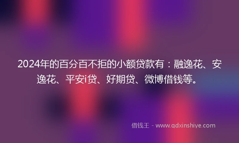 2024年的百分百不拒的小额贷款有：融逸花、安逸花、平安i贷、好期贷、微博借钱等。