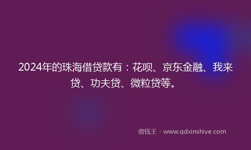 2024年的珠海借贷款有：花呗、京东金融、我来贷、功夫贷、微粒贷等。