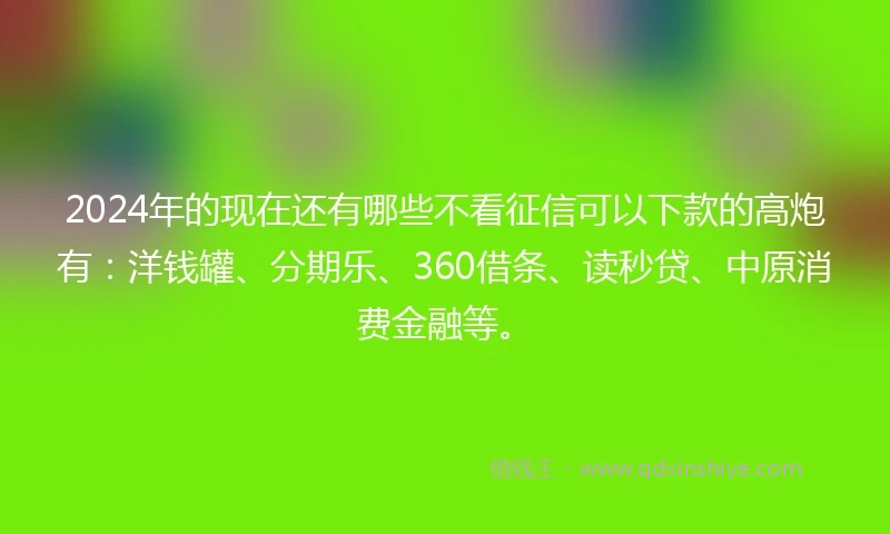 2024年的现在还有哪些不看征信可以下款的高炮有：洋钱罐、分期乐、360借条、读秒贷、中原消费金融等。