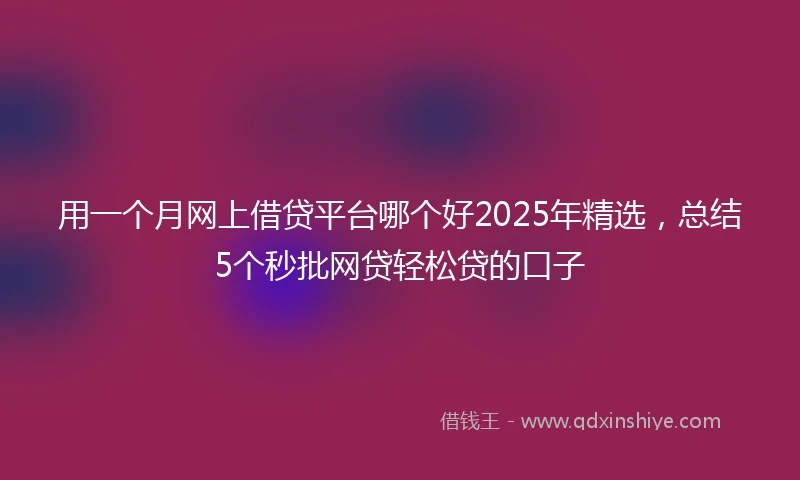用一个月网上借贷平台哪个好2025年精选，总结5个秒批网贷轻松贷的口子