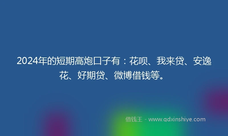 2024年的短期高炮口子有：花呗、我来贷、安逸花、好期贷、微博借钱等。