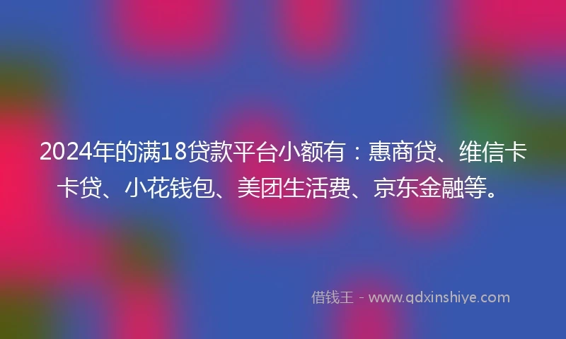 2024年的满18贷款平台小额有：惠商贷、维信卡卡贷、小花钱包、美团生活费、京东金融等。