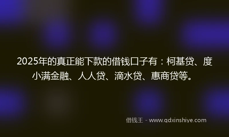 2025年的真正能下款的借钱口子有：柯基贷、度小满金融、人人贷、滴水贷、惠商贷等。