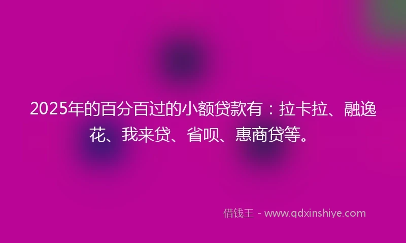 2025年的百分百过的小额贷款有：拉卡拉、融逸花、我来贷、省呗、惠商贷等。