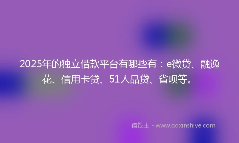 2025年的独立借款平台有哪些有：e微贷、融逸花、信用卡贷、51人品贷、省呗等。
