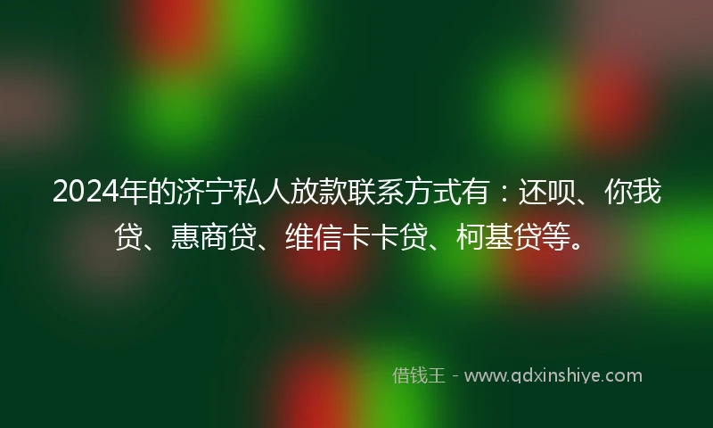 2024年的济宁私人放款联系方式有：还呗、你我贷、惠商贷、维信卡卡贷、柯基贷等。