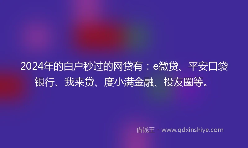 2024年的白户秒过的网贷有：e微贷、平安口袋银行、我来贷、度小满金融、投友圈等。
