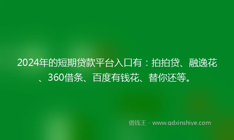 2024年的短期贷款平台入口有：拍拍贷、融逸花、360借条、百度有钱花、替你还等。