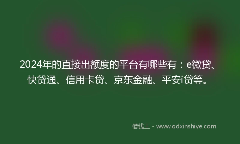 2024年的直接出额度的平台有哪些有：e微贷、快贷通、信用卡贷、京东金融、平安i贷等。