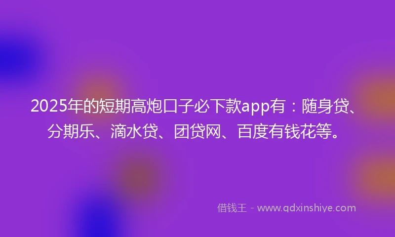 2025年的短期高炮口子必下款app有：随身贷、分期乐、滴水贷、团贷网、百度有钱花等。