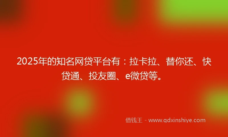 2025年的知名网贷平台有：拉卡拉、替你还、快贷通、投友圈、e微贷等。