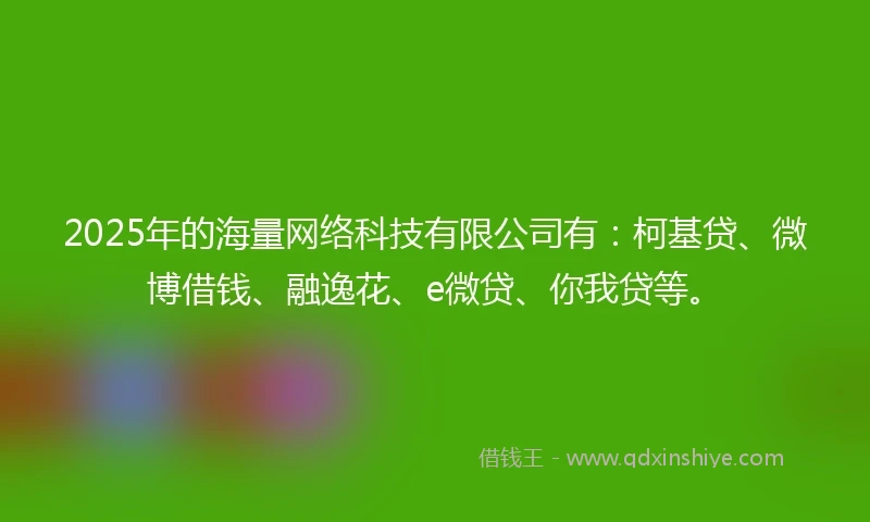 2025年的海量网络科技有限公司有：柯基贷、微博借钱、融逸花、e微贷、你我贷等。