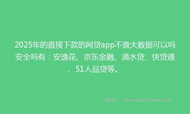 2025年的直接下款的网贷app不查大数据可以吗安全吗有：安逸花、京东金融、滴水贷、快贷通、51人品贷等。