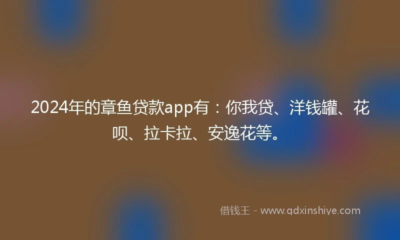 2024年的章鱼贷款app有：你我贷、洋钱罐、花呗、拉卡拉、安逸花等。