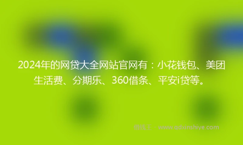 2024年的网贷大全网站官网有：小花钱包、美团生活费、分期乐、360借条、平安i贷等。