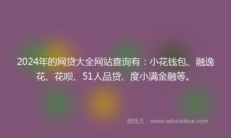 2024年的网贷大全网站查询有：小花钱包、融逸花、花呗、51人品贷、度小满金融等。