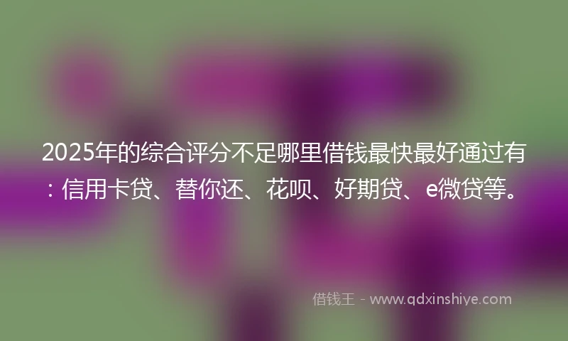 2025年的综合评分不足哪里借钱最快最好通过有：信用卡贷、替你还、花呗、好期贷、e微贷等。