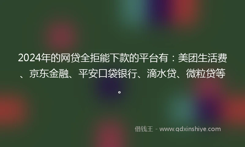 2024年的网贷全拒能下款的平台有：美团生活费、京东金融、平安口袋银行、滴水贷、微粒贷等。