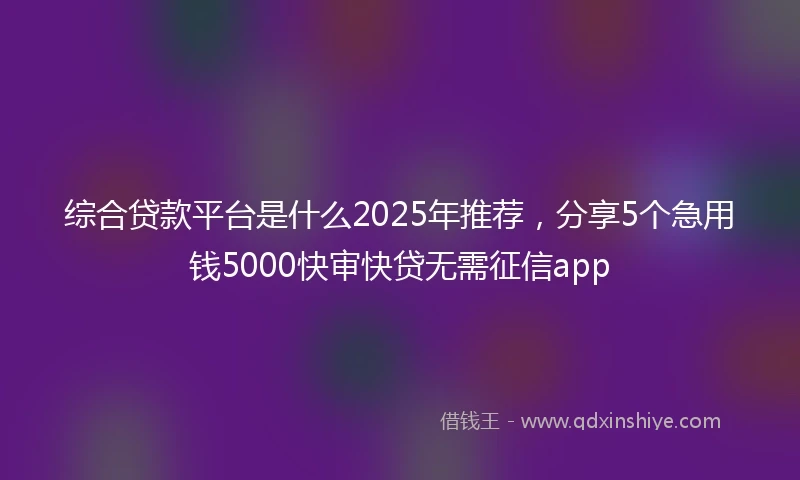综合贷款平台是什么2025年推荐，分享5个急用钱5000快审快贷无需征信app