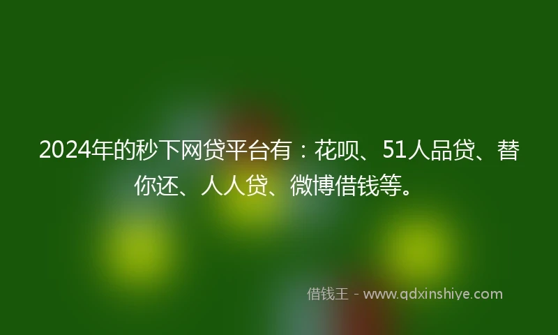 2024年的秒下网贷平台有：花呗、51人品贷、替你还、人人贷、微博借钱等。