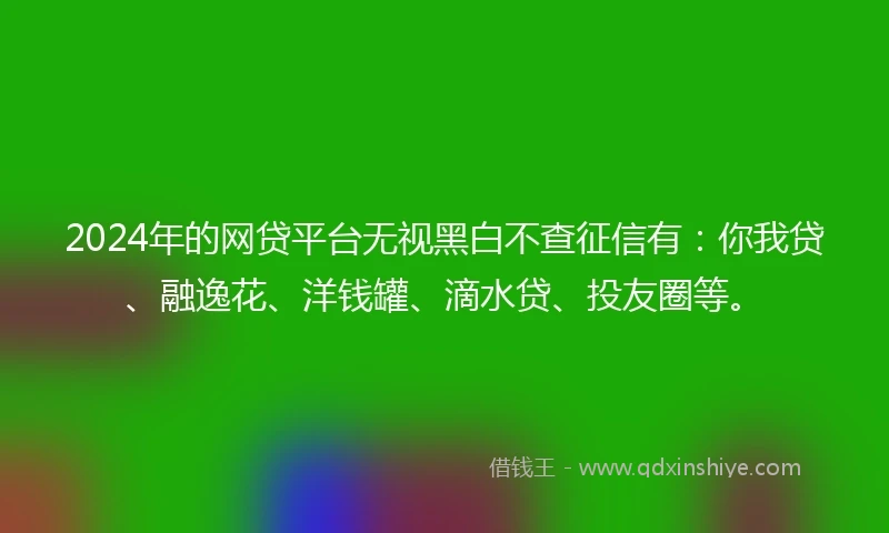 2024年的网贷平台无视黑白不查征信有:你我贷、融逸花、洋钱罐、滴水贷、投友圈等。