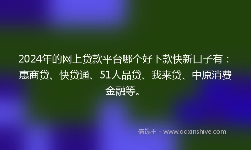 2024年的网上贷款平台哪个好下款快新口子有：惠商贷、快贷通、51人品贷、我来贷、中原消费金融等。