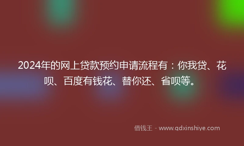 2024年的网上贷款预约申请流程有：你我贷、花呗、百度有钱花、替你还、省呗等。