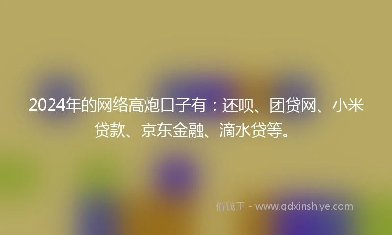 2024年的网络高炮口子有：还呗、团贷网、小米贷款、京东金融、滴水贷等。